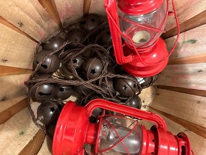 Basket of Jingle Bell Lights and Two Red Lanterns