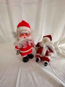 Two Vintage Santas - One Walking Bell Ringing