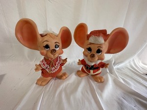 Vintage Pair of 1970s Roy Des Of Fla - Big Eared Mouse Santa and Mrs. Claus