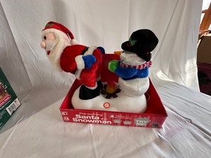 Gemmy Fire-Warming Santa and Snowman with Box