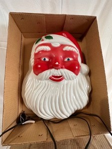 Vintage 1950s NOMA Illuminated Blow Mold Light Up Santa Claus Face Head