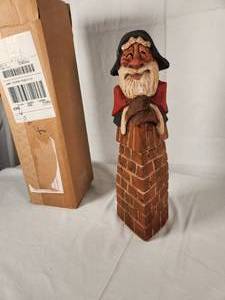 Happy Santa In Chimney Hand Carved By David Frykman - Signed and Dated 1993