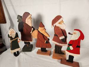 Lot of Wood Hand Painted Santas with Movable Arms