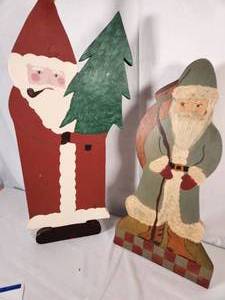 Two Hand Painted Wood Santas