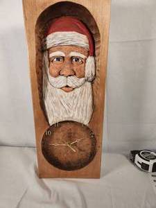 Hand Carved and Painted Santa Clock in Box Made by Dave Svelton Number 4