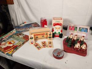 Variety of Vintage Christmas Childrens Toys and Books