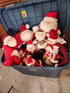 Large Bin of Stuffed Santa Toys