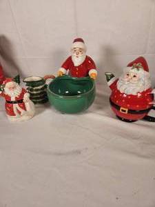 Santa Tea Pot, Sugar and Creamer and Candy Dish