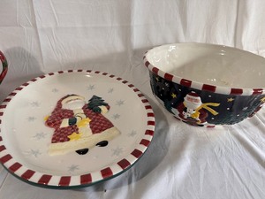 Make the Season Bright Santa Serving Platter and Lage Santa Bowl