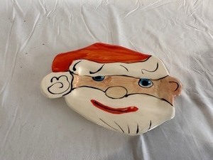 Handmade and Painted Ceramic Santa Dish - Signed