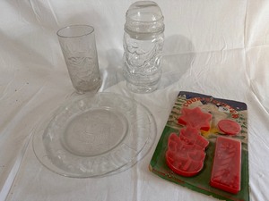 Cookies for Santa Set - Cooke Plate, Milk Glass, Santa Sealed Jar, and Santa Cookie Cutters