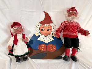 Vintage Arne Hasle Norwedian Doll - Female and Male Gnome Christmas Elf Dolls and Hand Painted Elf