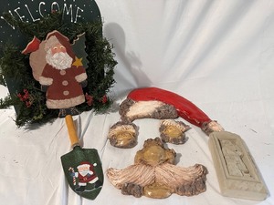 Outdoor Christmas Dcor - Bark Santa Face, Hand Painted Welcome Sign and Shovel
