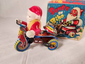 Santa on Bike Wind Up Vintage Toy in Original Box