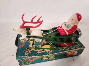 Vintage Tin Litho Santa Claus Wind Up Toy Ringing Jingle Bell 6Tall