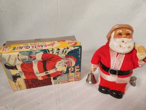 Vintage Wind Up Santa with Ringing Bell and Original Box