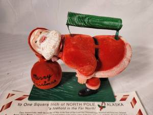 Vintage Santa Flocked Bobble Head Letter Holder and Official Deed to One Square Inch of North Pole, Alaska