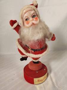 Vintage Flocked Dancing Santa Music Box