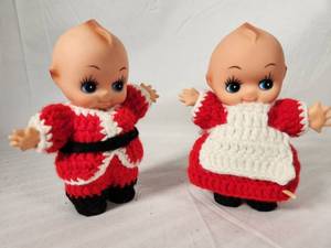 Vintage Kewpie Dolls with Crocheted Christmas Outfits