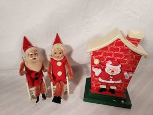Hard Plastic Vintage Dancing Santa and Santa and Mrs. Claus