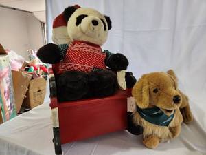 Wood Painted Santa Childs Rocking Chair with Christmas Bear and Dog