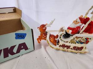 Vintage Merry Xmas Santa Happy Reindeer Sleigh Battery Operated