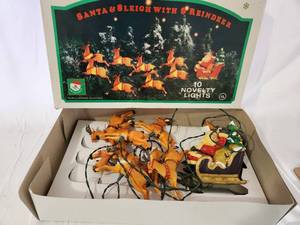 10 Vintage Novelty Lights of Santa with Reindeer