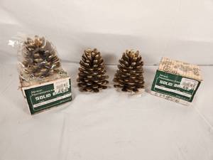 Set of Four Solid Brass Pine Cone Candle Holders