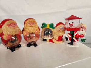 Set of Four Vintage Santa Plastic Snow Globes