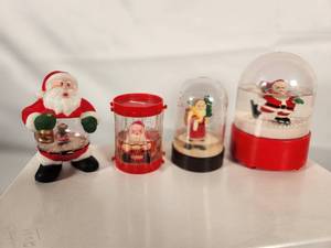 Set of Four Vintage Santa Plastic Snow Globes