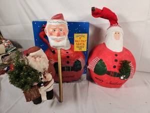 Roly-Poly Santa Hand Painted Paper Mache Table Piece, Paper Mache Santa, and Santa Rattle