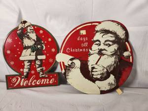 Vintage Metal Days Till Christmas Sign and Welcome Santa Sign