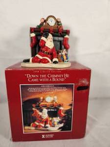 Santa by The Fireplace Mantle Clock Figurine - Down the Chimney He Came with a Bound