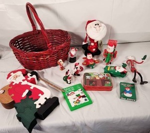 Basket of Santa Toys - Wind Up, Stretch, Cards and Puzzels