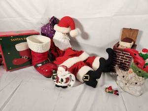 Santa Lot - Crescent Santa, Tea Light Crescent Santa, Wood Santa in Chimney, Santas Boot, and Sant Creamer