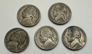 Lot of 5 Silver War Nickels