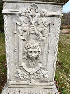 PAIR of Baroque Cast Stone Urn Pillar Monuments