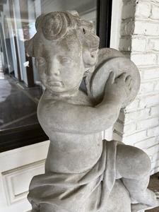 Neoclassical Cast Stone Statue of Putti - Cherub with Symbols