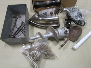 lot 279 image: Vintage Electric Iron, Hooks, Tools