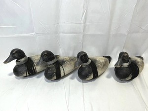 RARE Lot of (4) Vintage Wooden Duck Decoys with Lead Collars