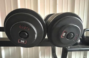 lot 7 image: Pair of 95lbs. GPI Dumbbells