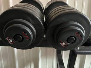 lot 8 image: Pair of 90lbs. GPI Dumbbells