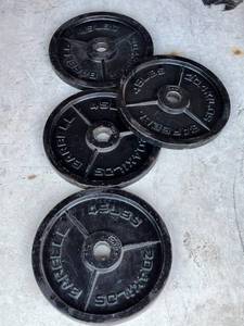 lot 28 image: (4) 45lbs. Cap Olympic Cast Iron Weight Plates