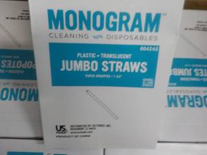 Case 5000 Monogram Plastic Translucent Jumbo Straws