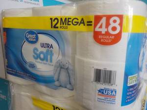 12 Mega Rolls Great Value 2 ply Toilet Paper