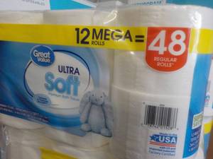 12 Mega Rolls Great Value 2 ply Toilet Paper