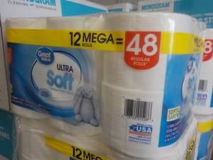 12 Mega Rolls Great Value 2 ply Toilet Paper