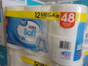 12 Mega Rolls Great Value 2 ply Toilet Paper