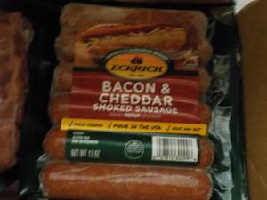 L 7 Frozen Cubed Ham and 3 Bacon and Cheddar Smoked Sausages