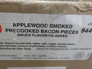 E 5 lb. Frozen Bag Applewood Smoked Precooked Bacon Pieces